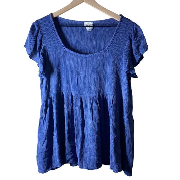 Fantastic Fawn Women's Blue Crepe Ribbed Peplum Flowy Blouse Size Large - Picture 1 of 7